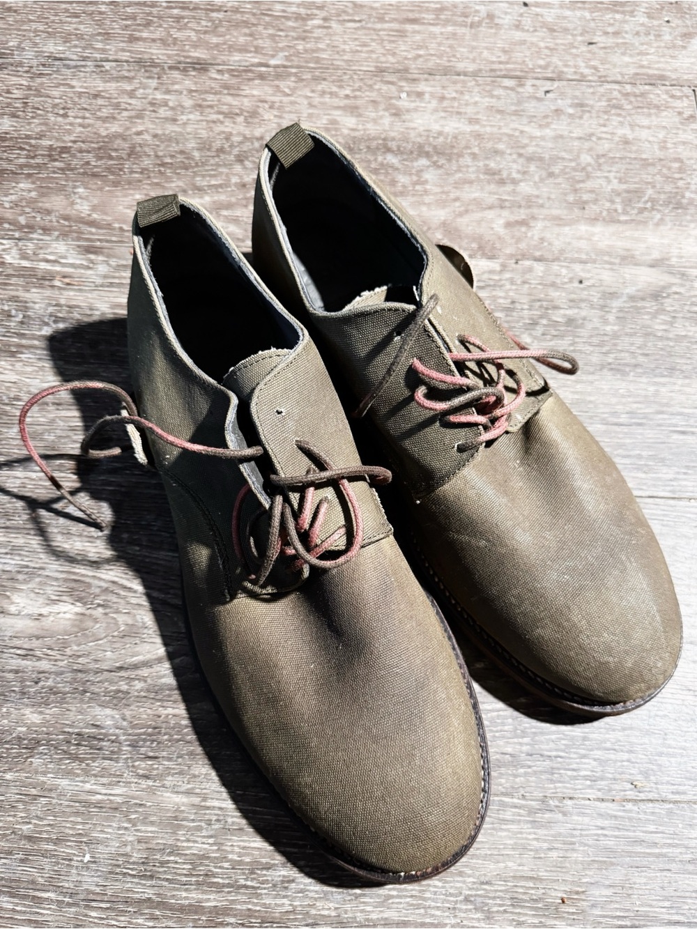 Handmade Portugal Canvas Leather Sole Derby Shoes Size 46 Olive Green Lace Up